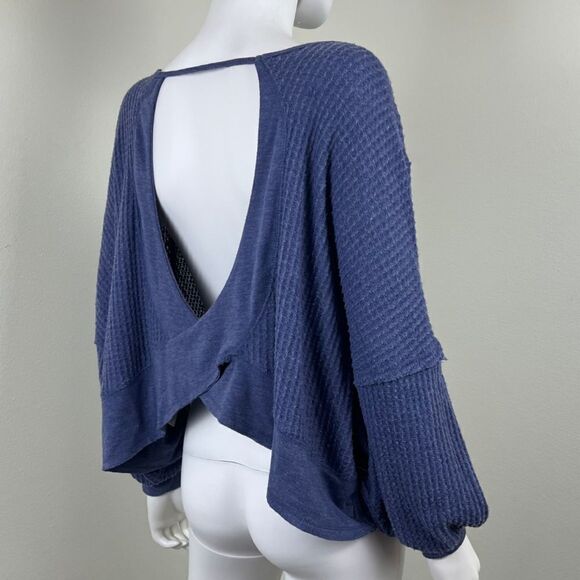Free People Womens Size XS Blue Love Me Thermal Waffle Sweater Dolman Sleeve Top - Picture 5 of 14